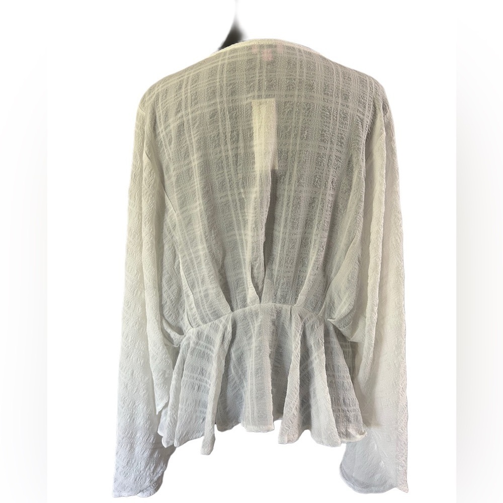 Francesca's White Textured V-Neck Blouse - Picture 5 of 5